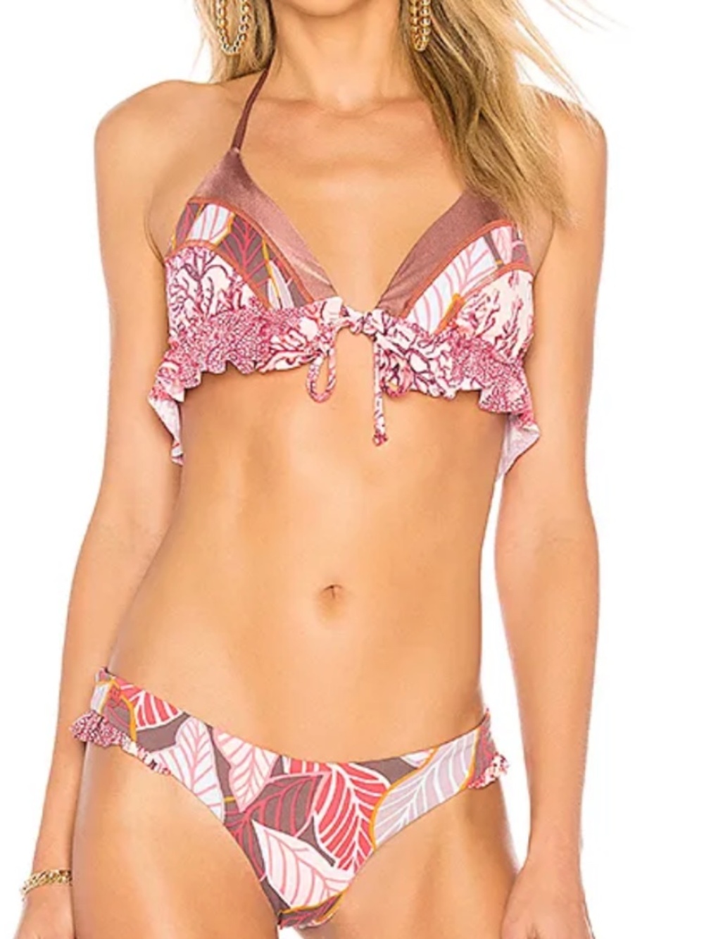 Maaji Small S swimsuit bikini ruffled top reversible brown tropical